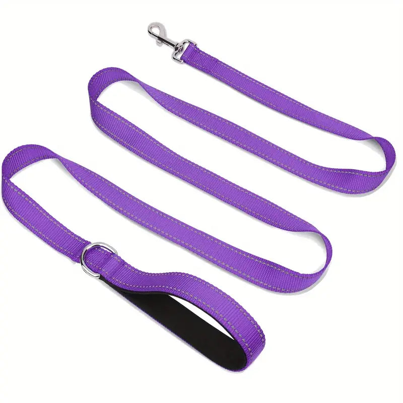 Reflective Nylon Dog Leash with Padded Handle – Durable, Comfortable, & Safe for Everyday Walks