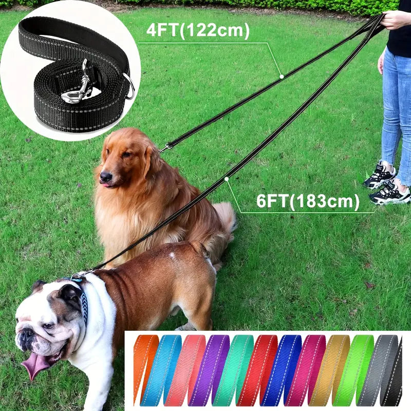 Reflective Nylon Dog Leash with Padded Handle – Durable, Comfortable, & Safe for Everyday Walks